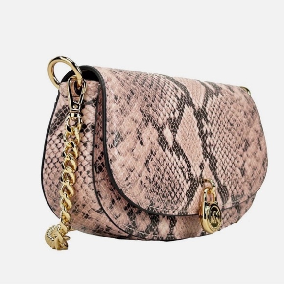 NWOT Michael Kors Mila Pink Snakeskin crossbody Messenger Clutch Purse - Picture 2 of 11